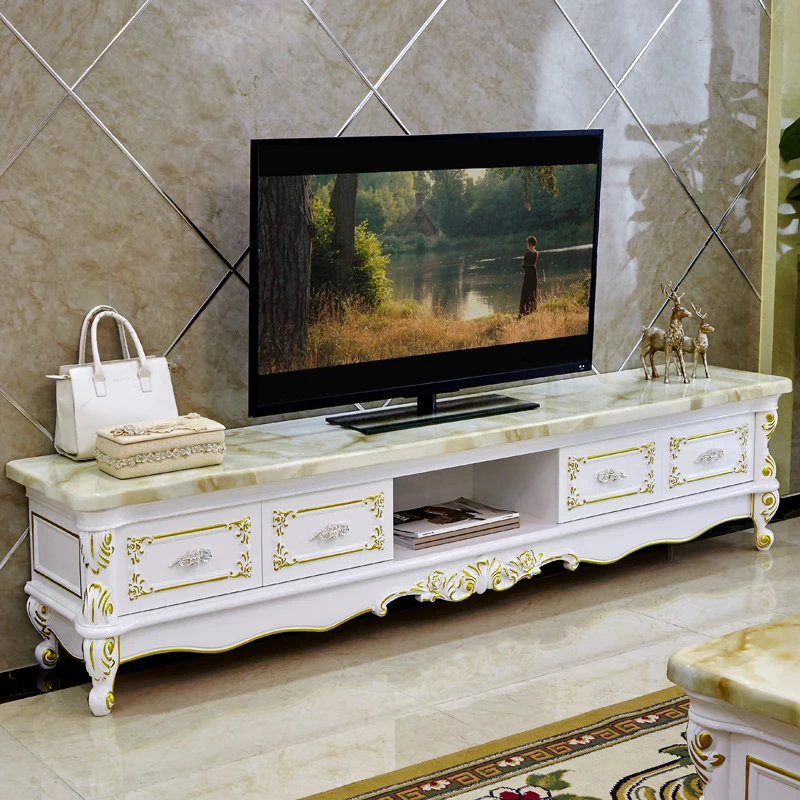 

Luxury European solid wood TV cabinet French marble TV cabinet combination OAK CARVED floor cabinet