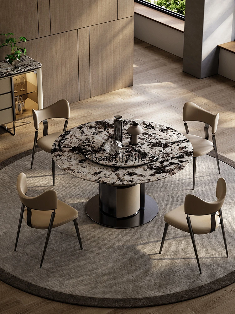 Light Luxury Natural Marble Dining Table and Chair High-End Minimalist Luxury Stone round