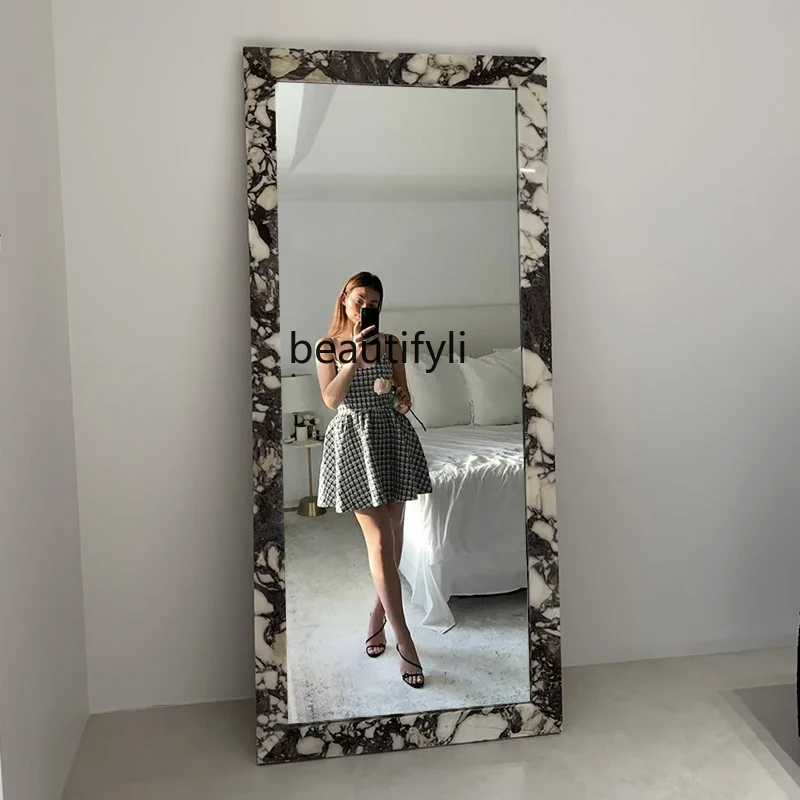 

Full body mirror Irregular full-length mirror European light luxury household marble frame floor mirror