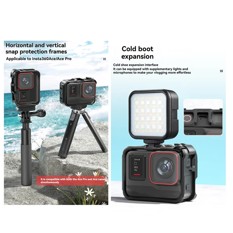 SB-For Insta360 Ace Pro / Ace Plastic Cage Vertical & Horizontal Utility Frame Protective Accessory