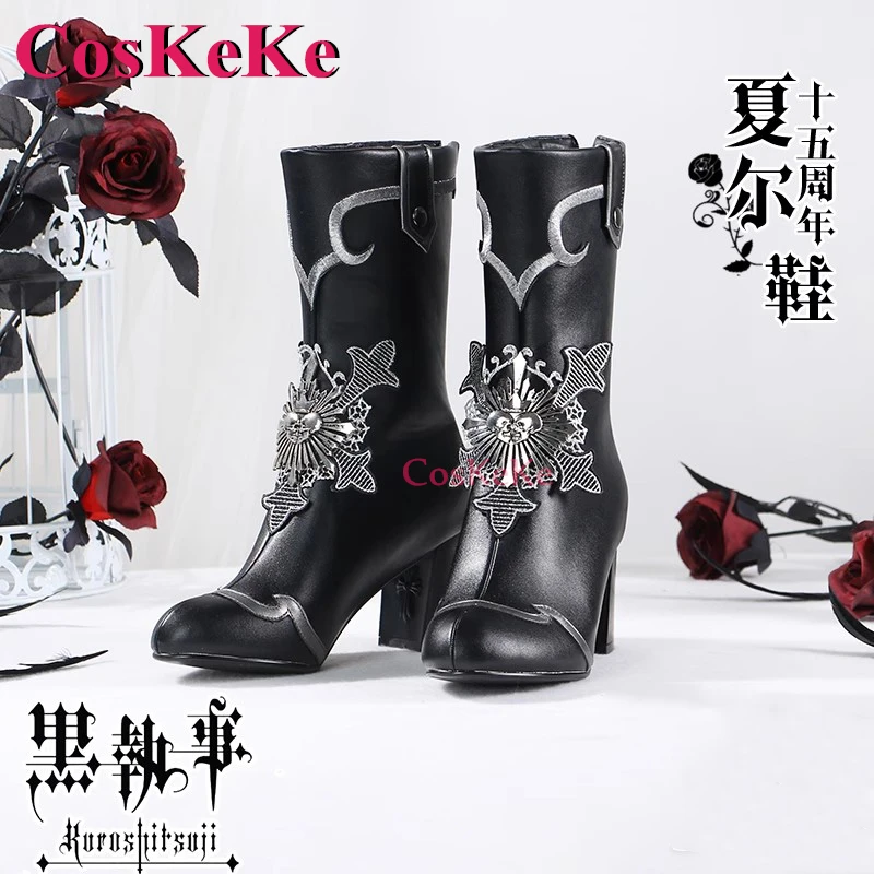 CosKeKe Ciel Phantomhive Shoes Cosplay Anime Black Butler 15th Anniversary Exhibition Fashion Mid-Calf Boots Play Accessories