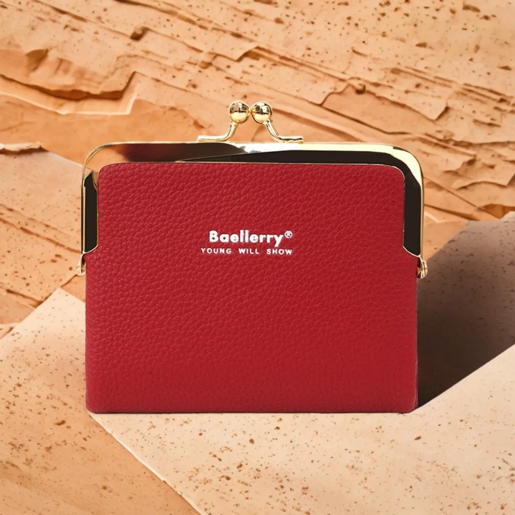 レディース PU レザー ショート ウォレット、ライチ グレイン カード ホルダー 非 RFID スリム デザイン