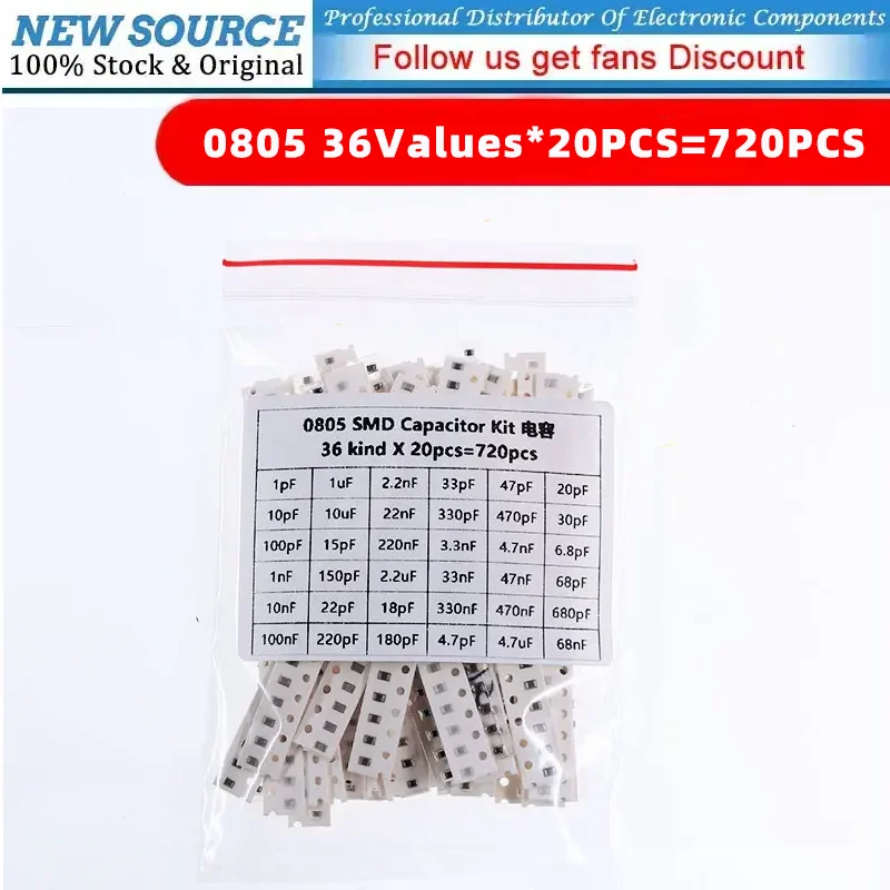 SMD Capacitance Samples Set 0805 1pF~10uF 36Values*20PCS=720PCS DIY Capacitor