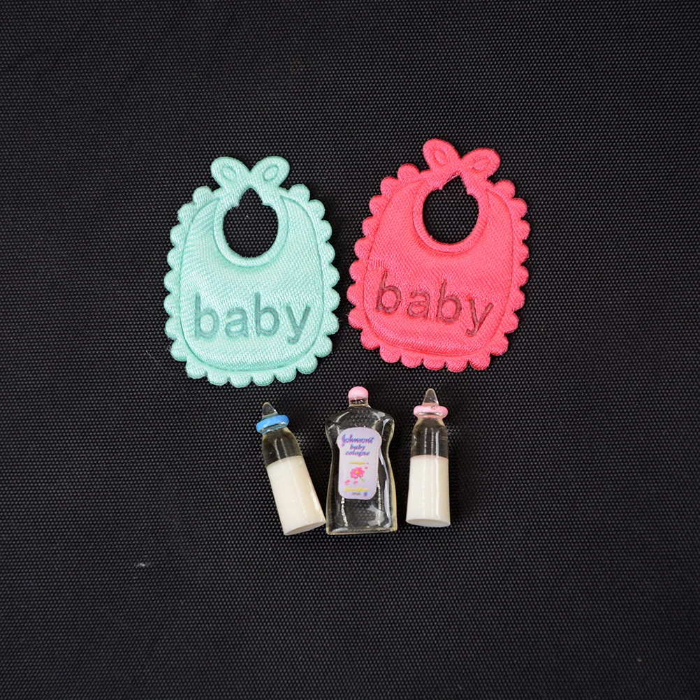 1:12 Dolls Miniature Baby Bottles Shampoo Bibs Set Nursery Accessory Gift