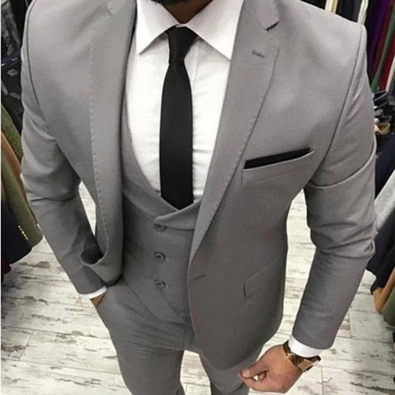 

Tailor-made Grey Men Suits Slim Fit Smart Business Blazers Set Groom Tuxedo High Quality Mens Dress Suit 3 Piece Terno Masculino