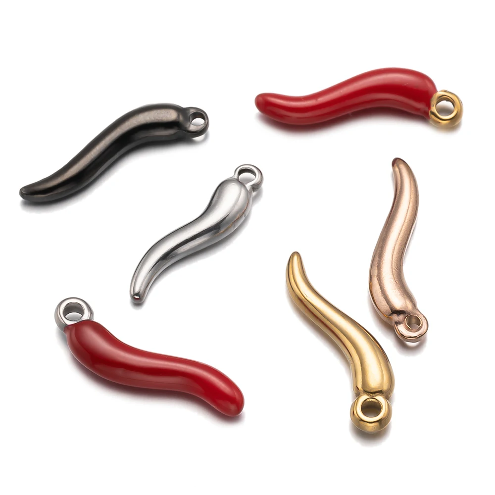 5pcs Stainless Steel Red Small Pepper Charms Cute Pendants For DIY Earring Bracelet Key Chains Necklace Jewelry Making Accessory image 5