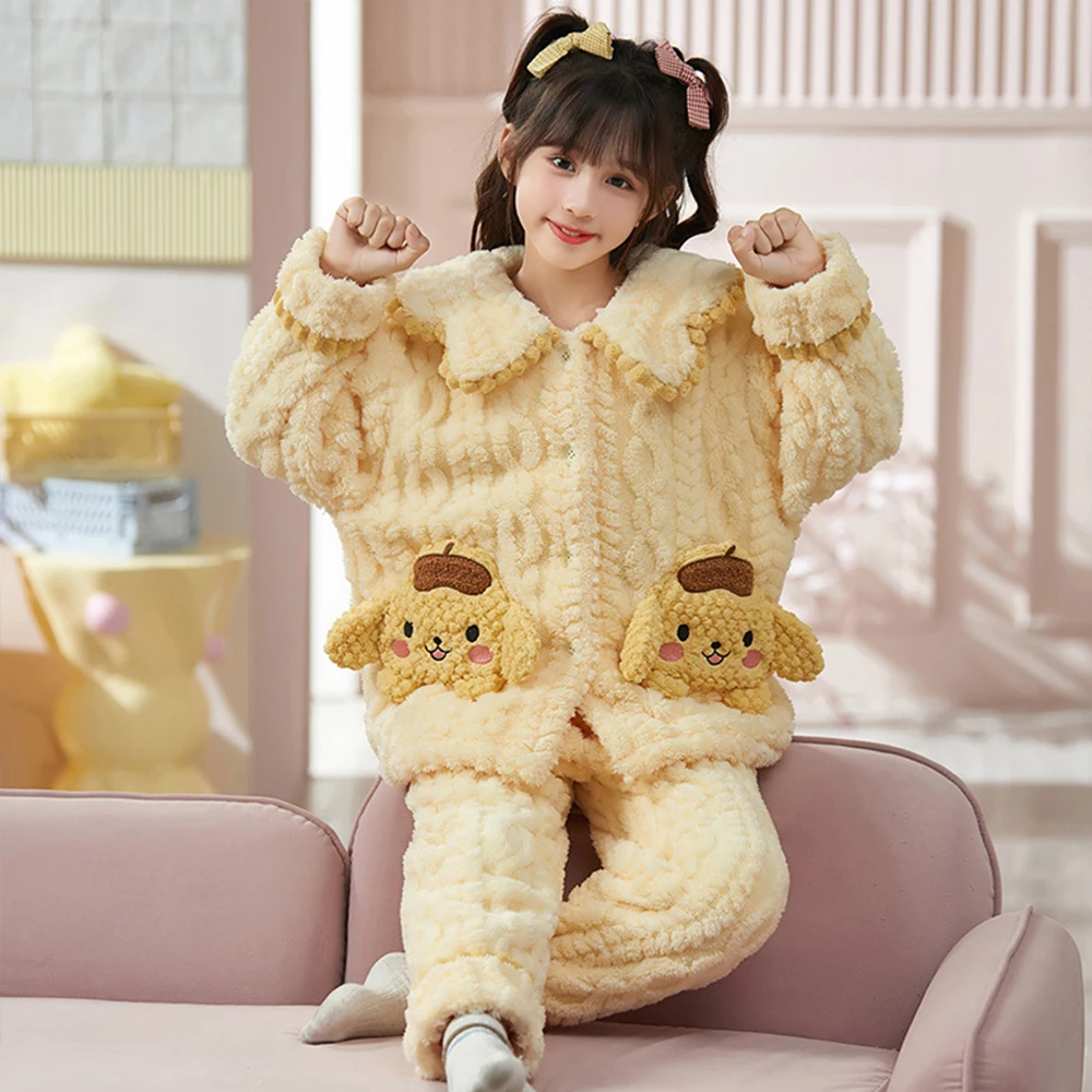 

Cinnamoroll Pompom Purins аниме Sanrio осенне-зимняя пижама для детей домашняя одежда Kawaii Kuromi фланелевая пижама милая теплая утолщенная пижама