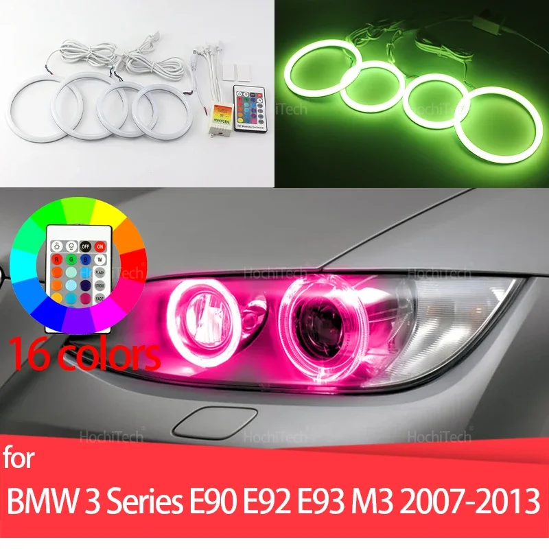 Super Bright 16 Colors Rings Cotton LED Remote Control Angel Eyes Headlight for BMW 3 Series E90 E92 E93 M3 2007-2013 Accessorie