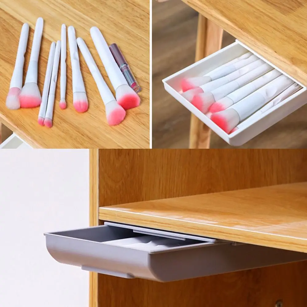 Plastic Hidden Drawer Organizer Slide Out Self-adhesive Stationery Storage Box Save Space Durable Drawer Tray Kitchen