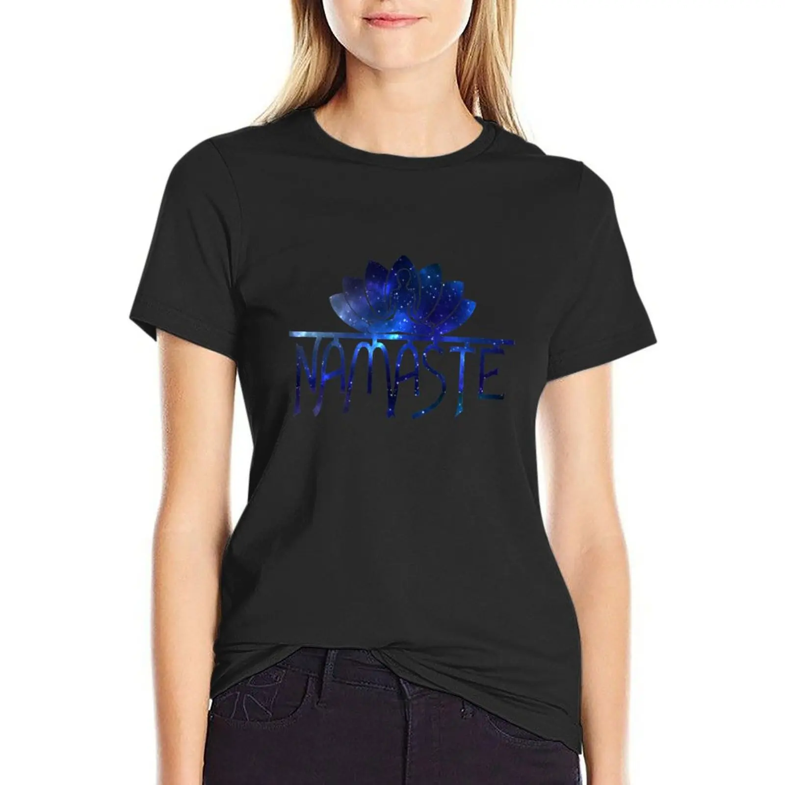 

Galaxy Namaste Yoga Lotus Flower T-Shirt customs funny workout shirts for Women