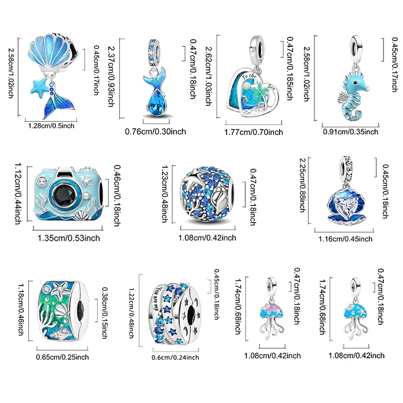 925 Silver Plated Camera Seahorse Blue Ocean Series Charms Bead Fit DIY Making Bracelet Necklace Gift High Quality Fashion Beads