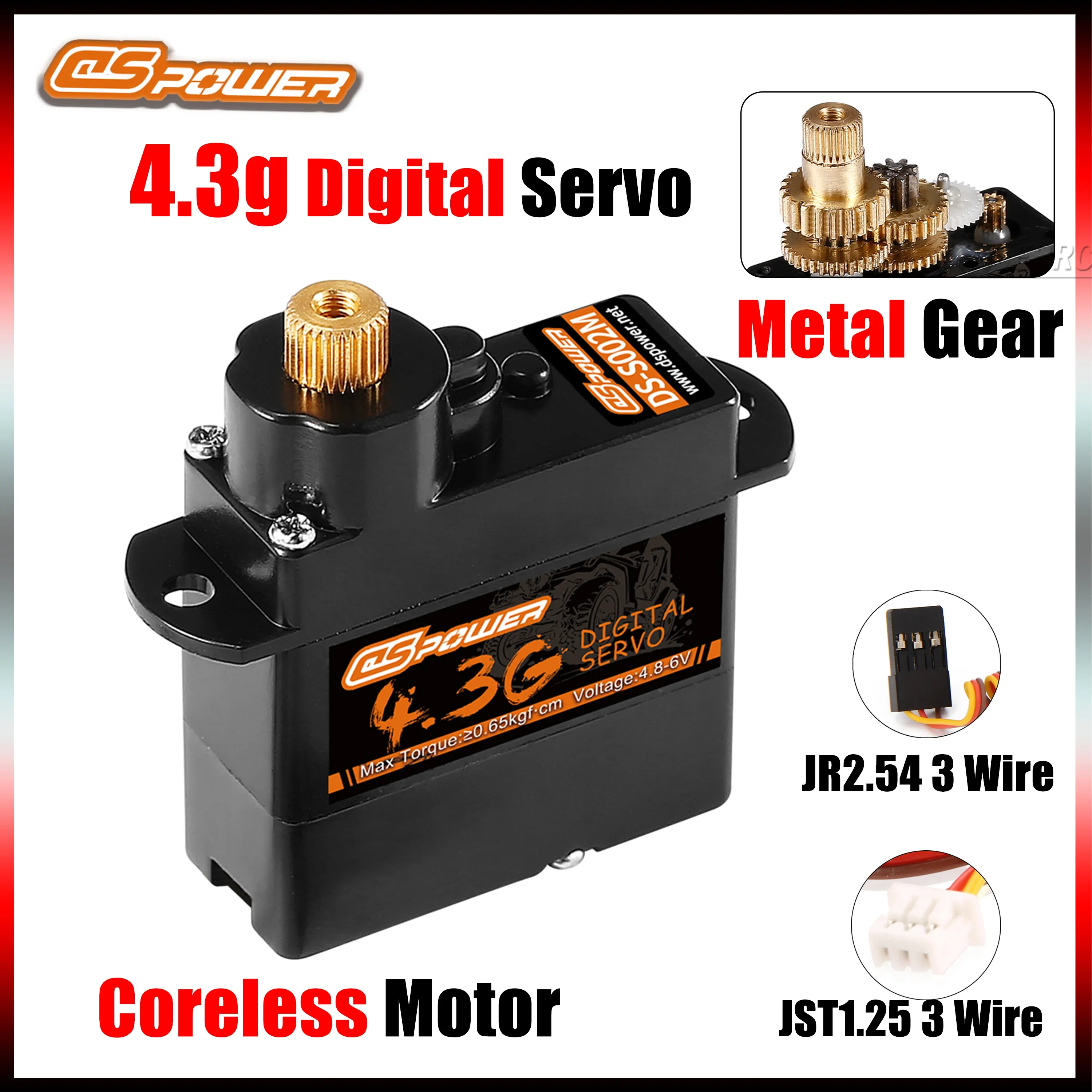 DSPOWER 4.3G 코어리스 모터 플라스틱/금속/알루미늄 기어 마이크로 디지털 JST1.25/JR2.54 RC 1/24 자동차 비행기 고정익 드론용