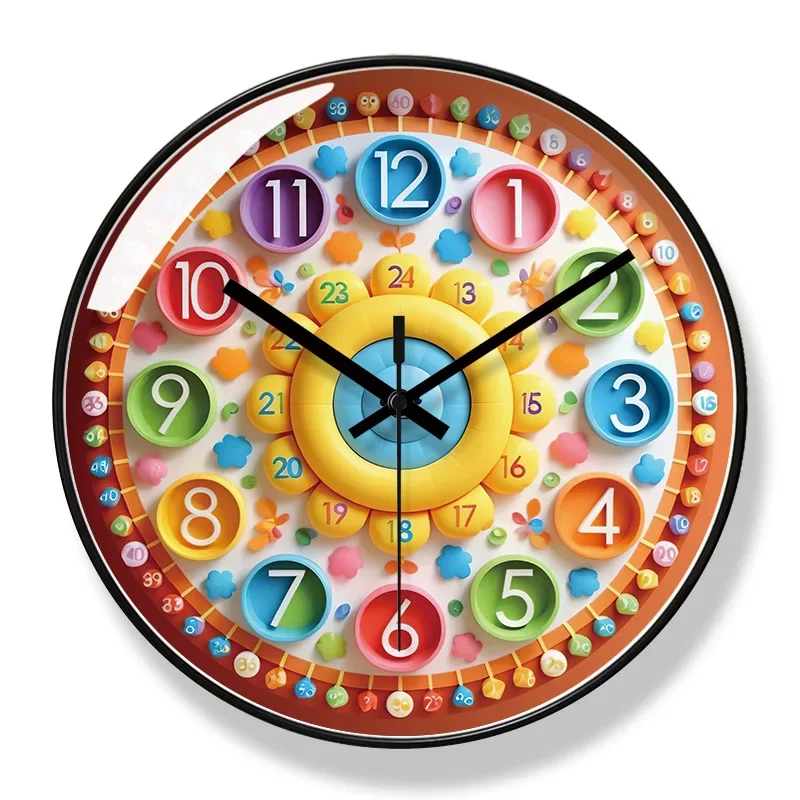 2025 New 10/12/14-inch Candy Color Fun Cognitive Wall Clock Cartoon Creative Children Early Education Learning Mute Quartz Clock