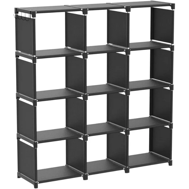 

Book Shelf,12 Cube Storage Organizer, DIY Bookcase, Metal Bookshelf,Tall Book case for Bedroom, Living Room,Office,Closet