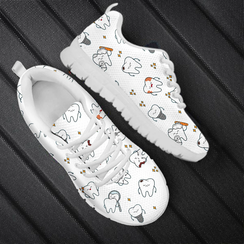 Woman Flats Ladies Sneakers Funny Tooth Dentist Print Female Running Jogging Sport Casual Shoes Lace-Up Women Walking Footwear