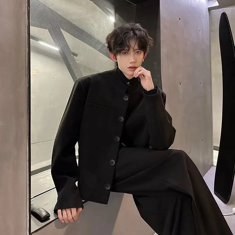 New Chinese-style Men's Red Suit Jacket with High-end Cool and Stylish Look Short Stand-up Collar Suit Jacket Spring and Autumn