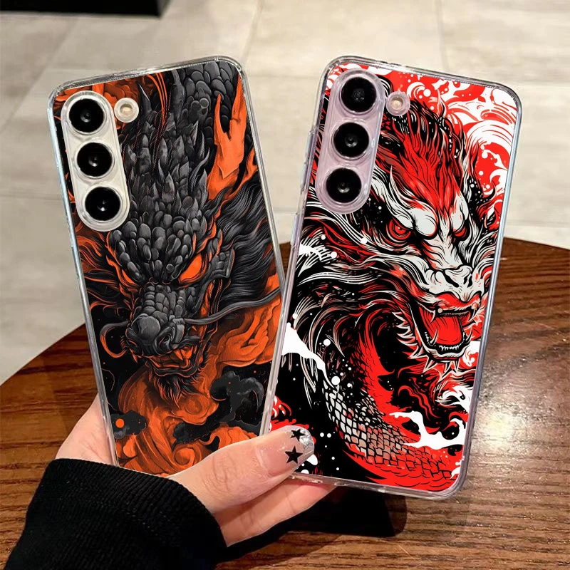 Transparent Phone Case for Samsung Galaxy A16 A14 A12 A22 A24 A37 A56 A57 A42 A30 A40 5G Soft TPU Cover Chinese Loong Present