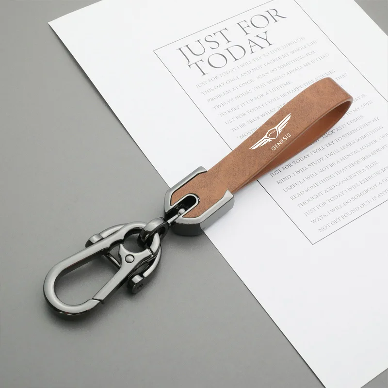 1pc New Genuine Leather Car Styling Emblem Keychain Key Chain Ring For Genesis Essentia GV80 Neolun G70 G90 GV90 GV60 X G80 GV70