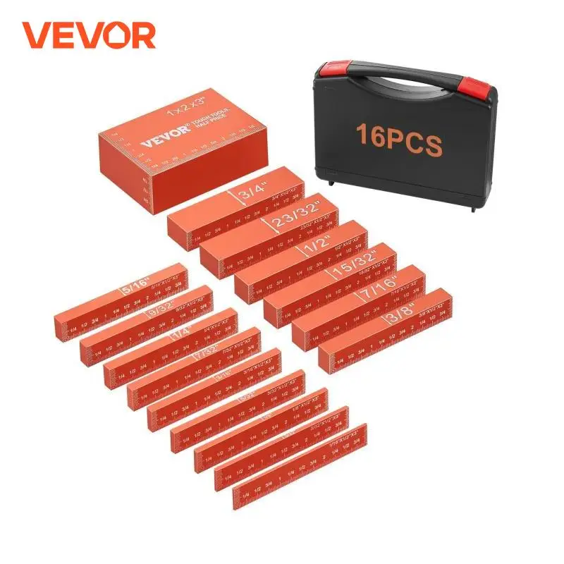 VEVOR Setup Blocks Woodworking Tools 16-Piece Precision Height Gauge Block Set Aluminum Bars for Router, Table Saw Accessories