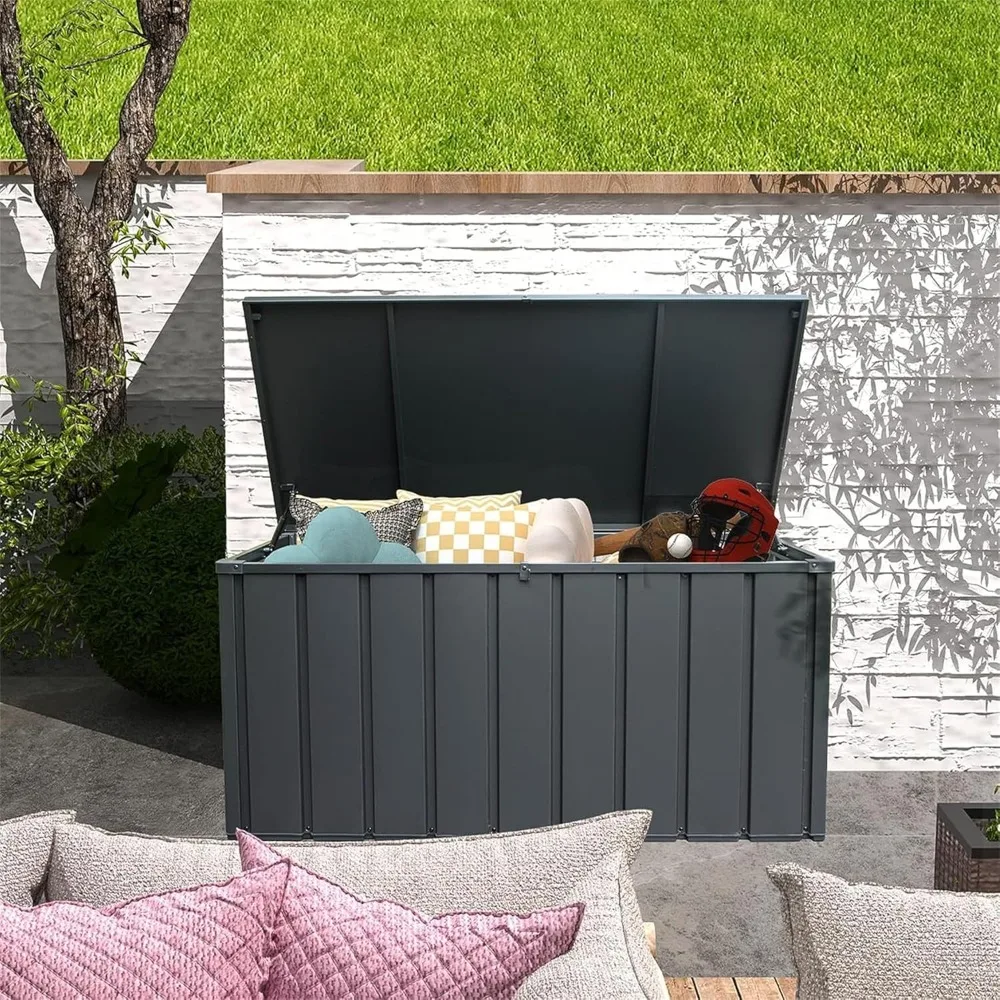 

Heavy duty outdoor metal storage box, dark gray, lockable waterproof terrace box, garden tools