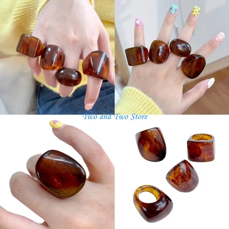 

HX6F Contemporary Geometric Ring Lightweight Acrylic Fashion Statement Rings Gift