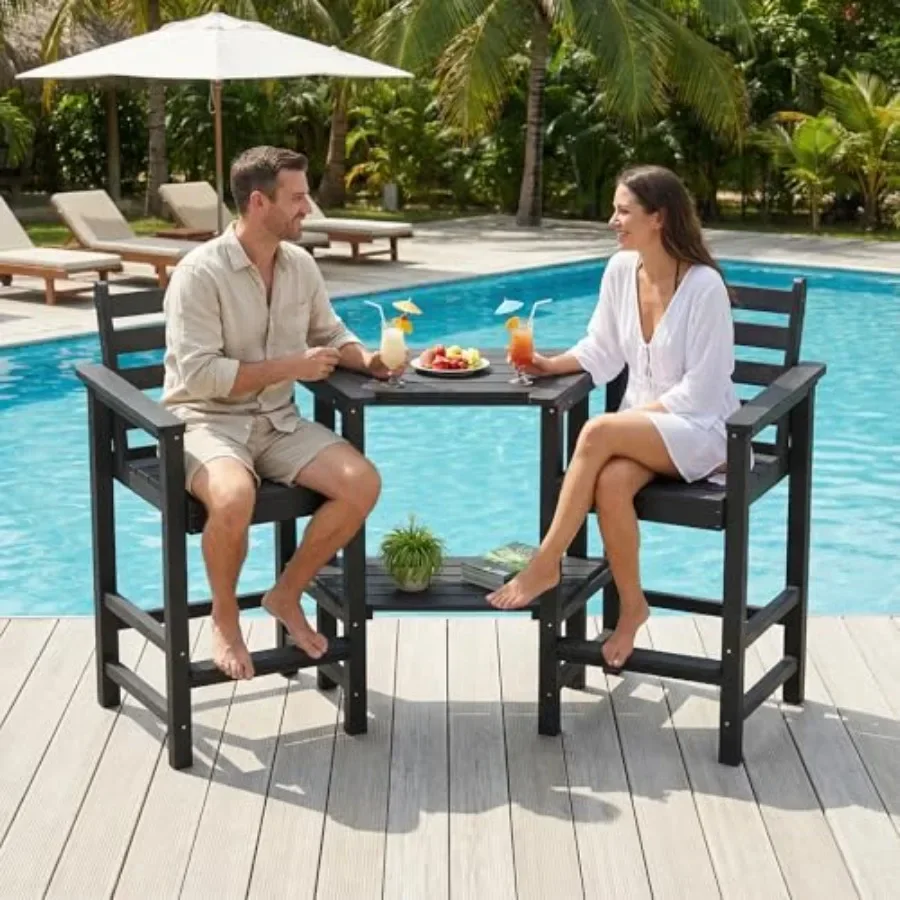 Outdoor Balcony Use, HDPE Material, Gray Color, Weather-resistant Tall Adirondack Barstools Set of 2 with Removable Connecting