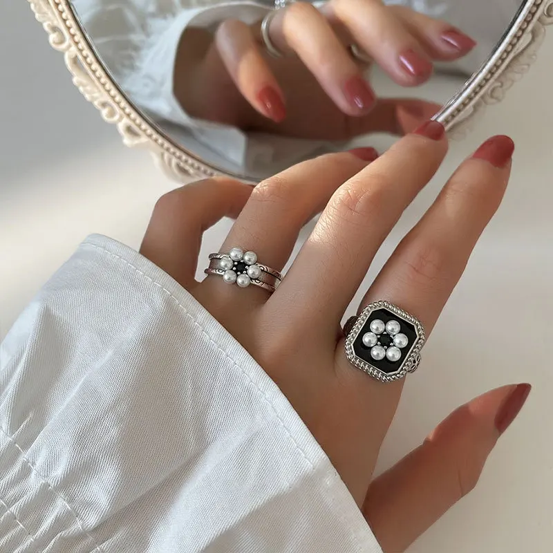 VENTFILLE 925 Sterling Silber Metall Blumenmuschel Geometrische Ringe für Frauen Französische Retro Romantische Offene Thai Silber Ringe – Detail 29
