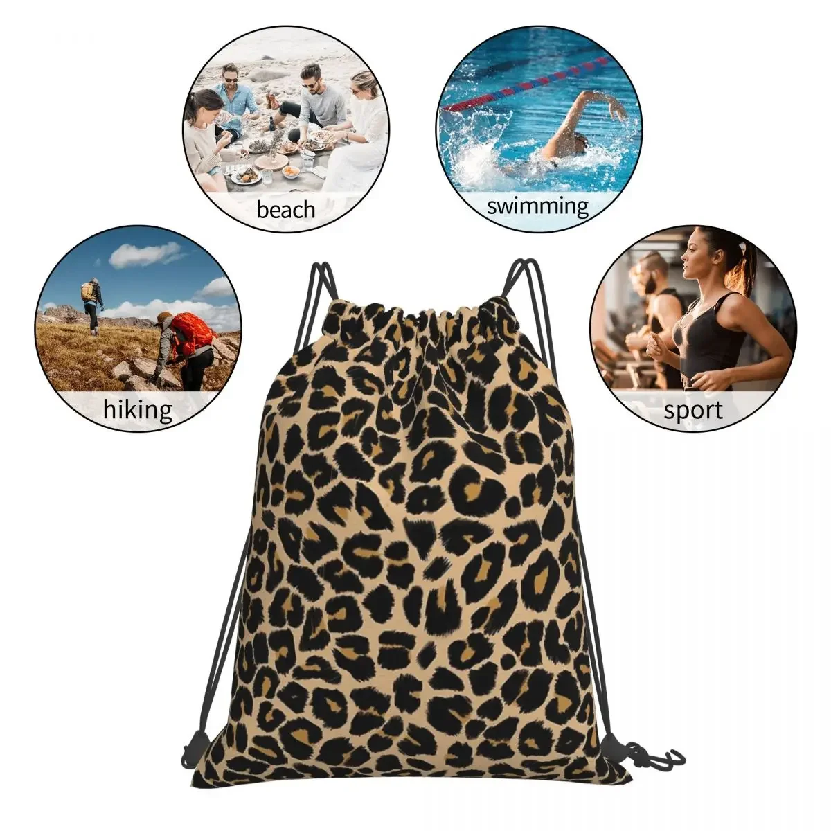 Portátil Drawstring Bundle bolso, leopardo impressão, cores tradicionais mochila, saco de esportes, bookbag para viagens e escola