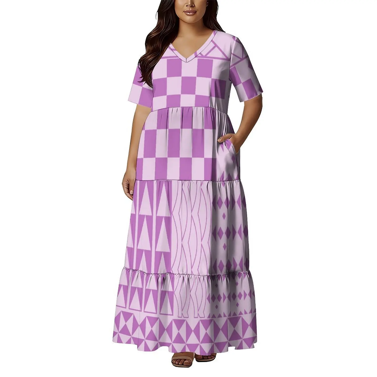 Vestido de Praia Confortável para Mulheres Polinésias de Alta Qualidade, Tamanho Grande Samoa, Vestido Longo de Manga Curta para Festa na Praia