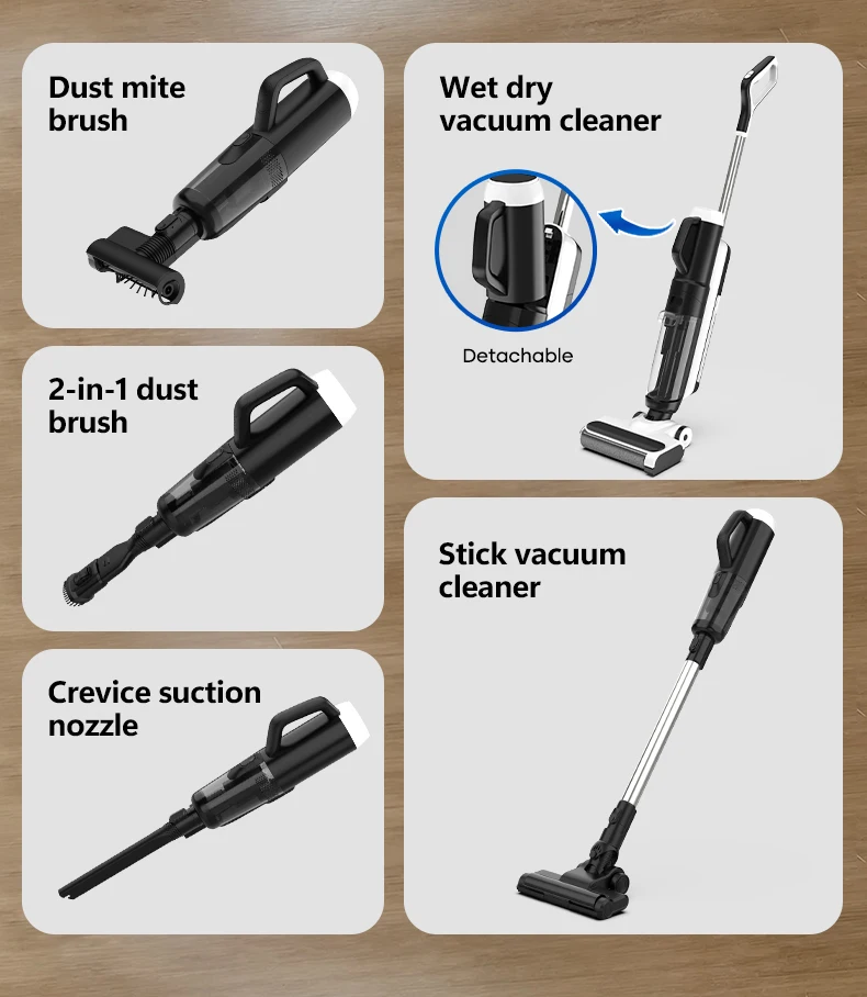

5-in-1 Vacuum Combo HEPA Filter Wet Dry Self-Cleaning Handheld Floor Washer Voice Assistant 3500mAh Battery Home Cleaning Tool