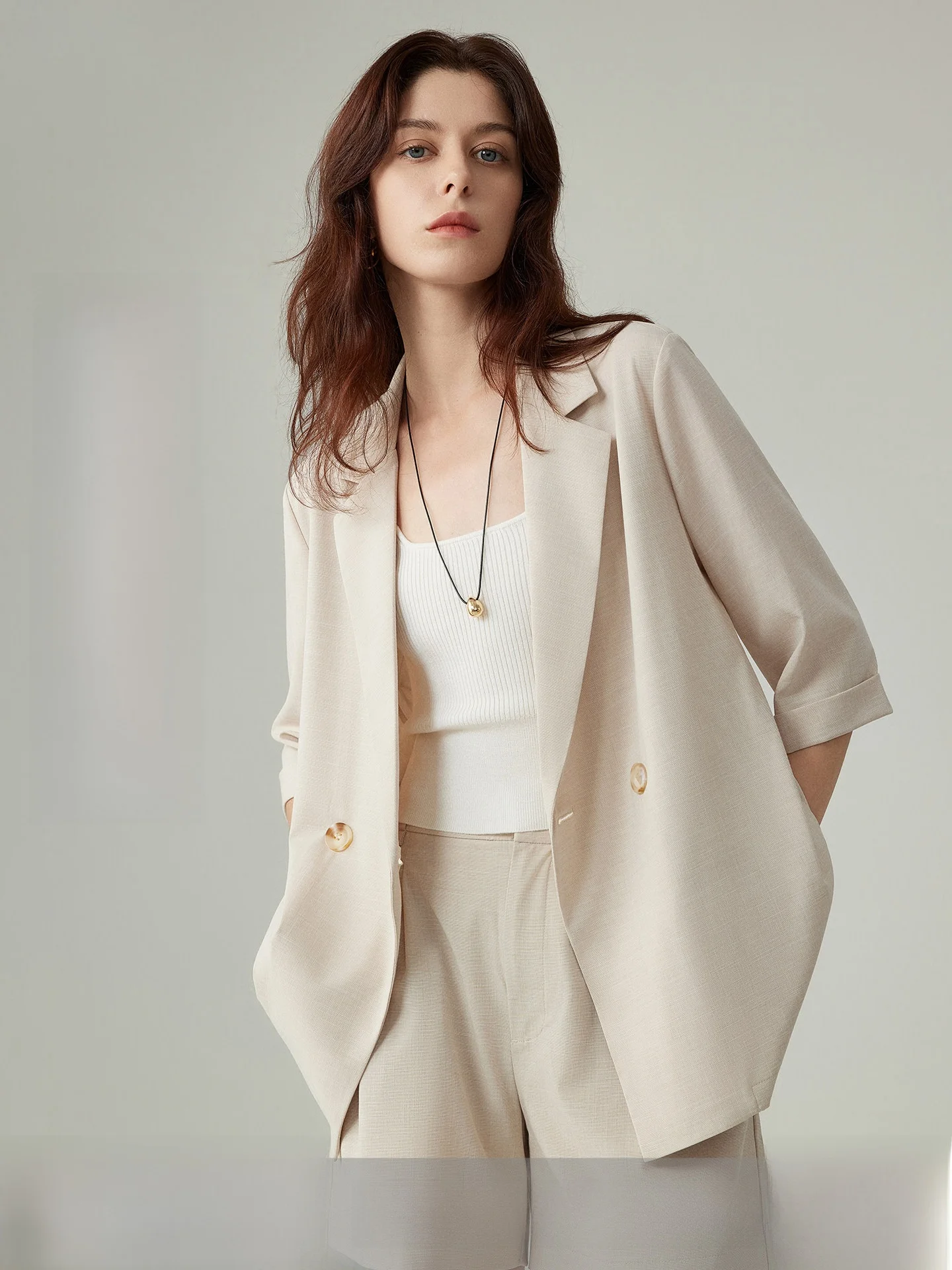 Yake Home Grey Thin Seven-Quarter Sleeve Suit Jacket Women Summer Sun Protection Breathable Casual Lightweight Top