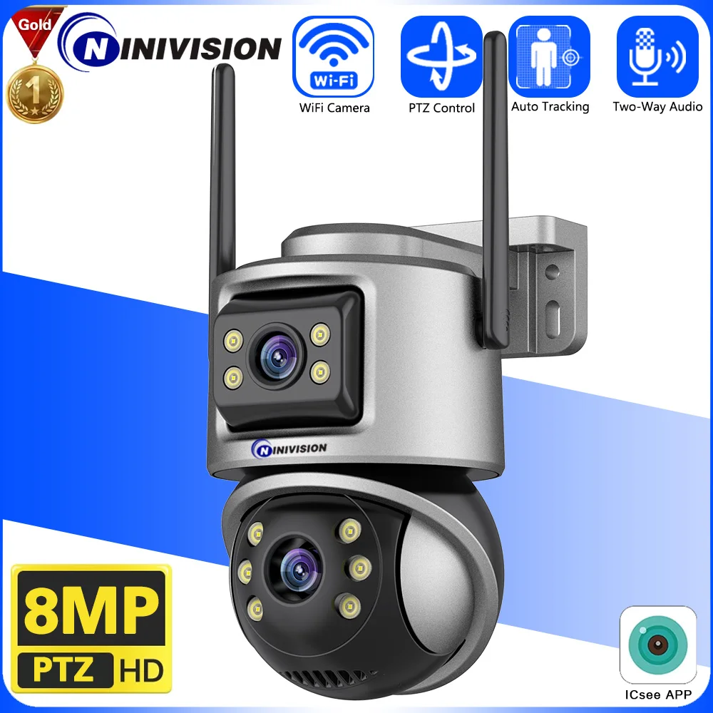

Outdoor PTZ Camera 8MP 4K HD Dual Lens Dual Screen WIFI IP Camera Auto Tracking CCTV Two-Way Audio P2P Video Surveillance iCSee