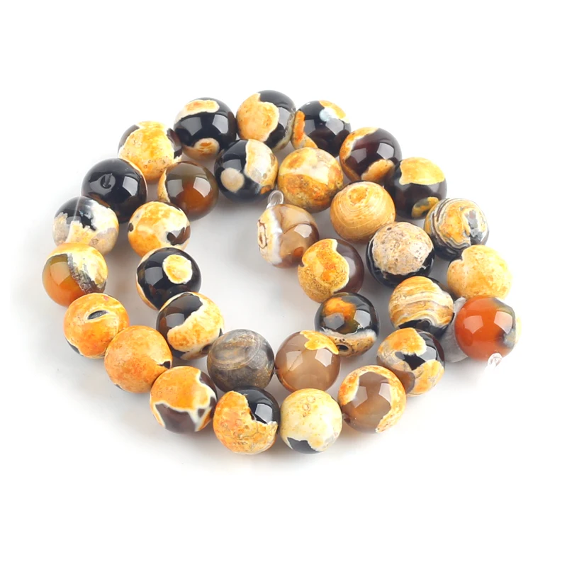 Beads Popular Jewelry Accessories Making DIY Round Natural Stone Yellow Fire Agates For Women Necklace Bracelet Gift Abalorios