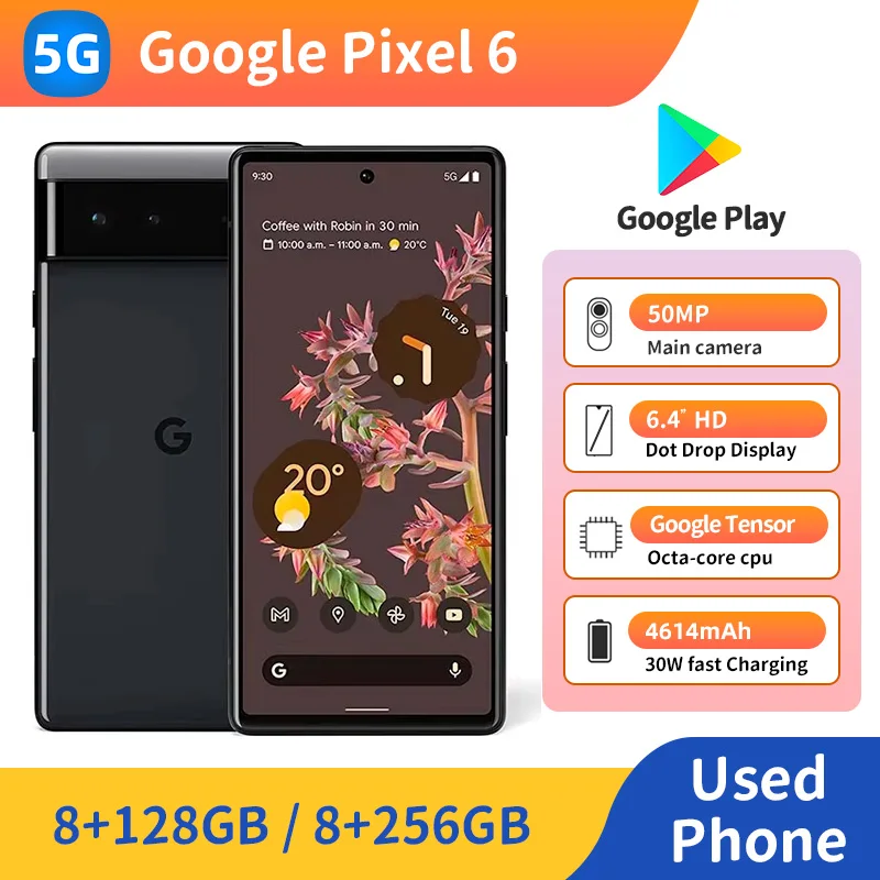 جوجل بيكسل 6 5G أندرويد الهاتف الذكي ROM 128GB/256GB 2340x1080 شاشة 6.4 بوصة 50MP كاميرا الهاتف المستخدم