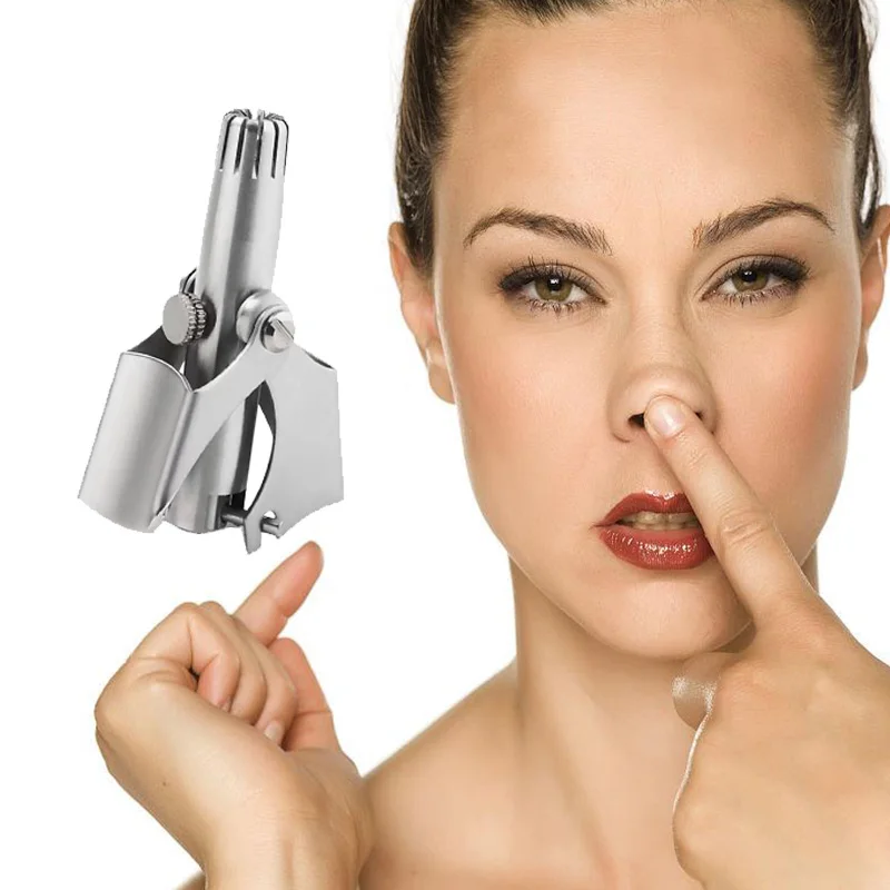 ماكينة تشذيب الأنف المعدنية الميكانيكية المحمولة، نوع الضغط اليدوي، إطلاق الإجهاد من الفولاذ المقاوم للصدأ، مزيل شعر الأنف والأذن