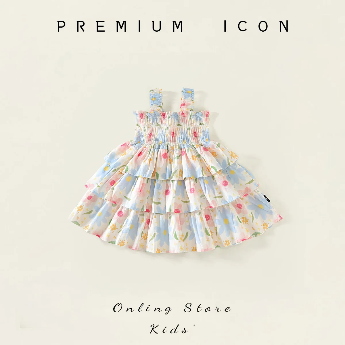 YBFSKID Kids Girls Cake Dress Colorful Print Children Girls Dress Summer Muslin Infant Babys Girls Princess Dress Sling Dresses