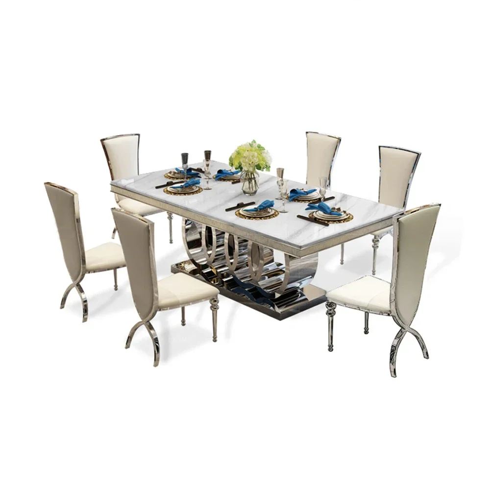 

Обеденный стол из нержавеющей стали, мрамор, прямоугольный, Comedor Sillas de Comedor mesa Comedor Muebles de madera, jantar Chairs