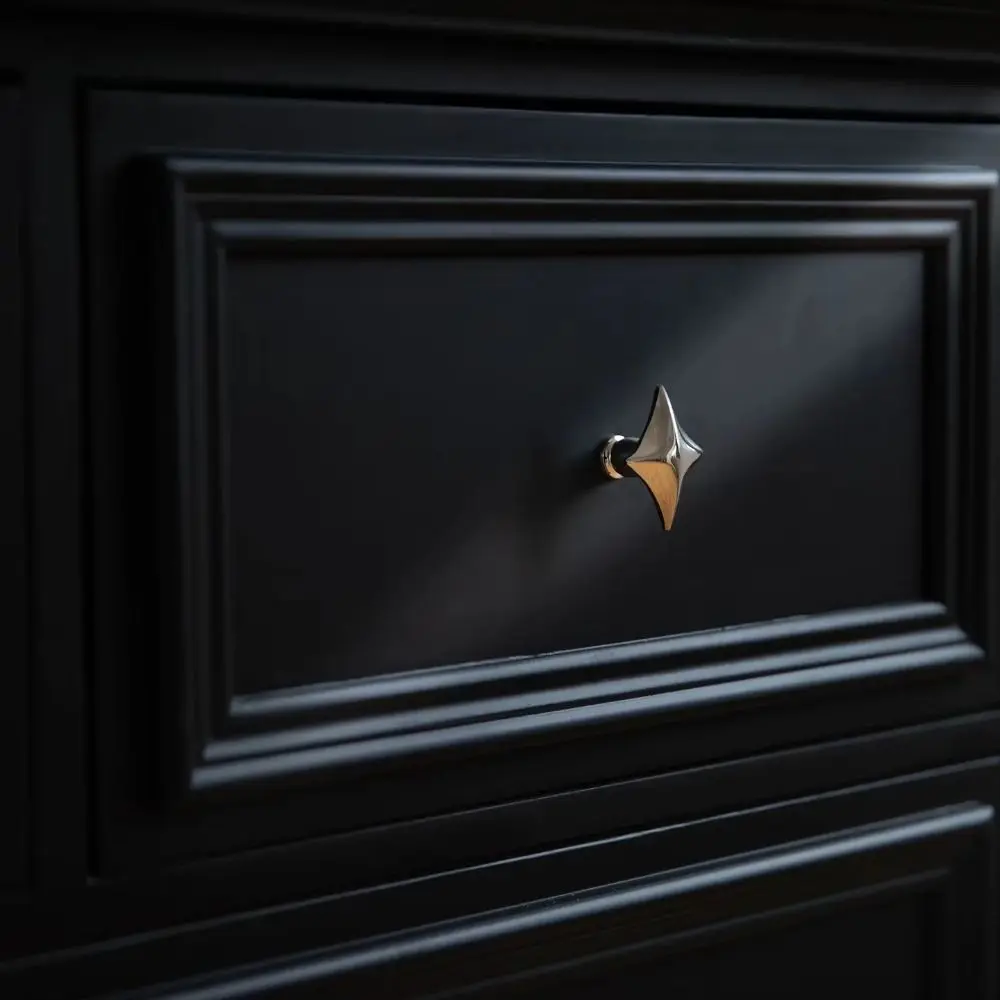 Four Point Star Cabinet Knobs Zinc Alloy Gloss Silver Drawer Pulls Compact Star-Shaped Nordic Light Luxury
