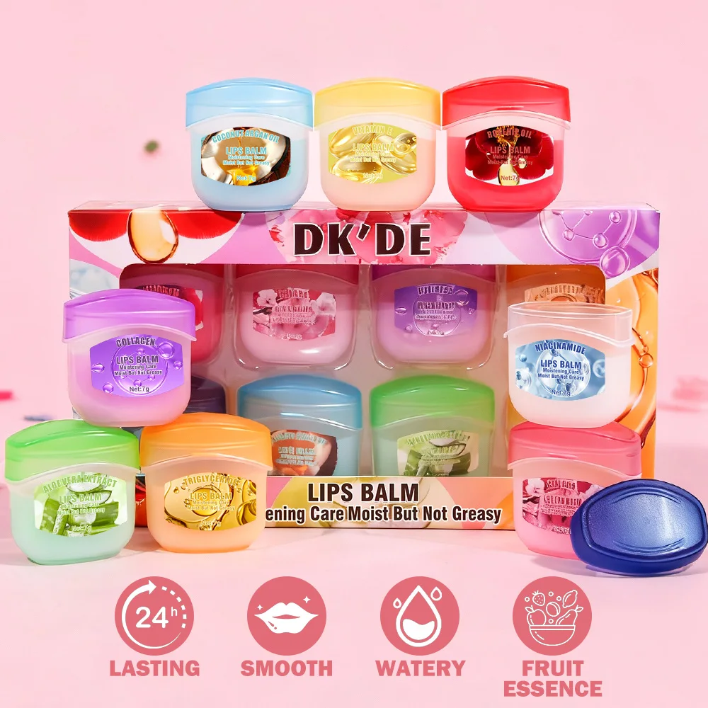 DKDE VitaminC Beeswax Lip Balm Set Moisturize Nourish 3in1 Daily Care Lip Primer Overnight Mask Reduce Line Non Greasy 8 Flavors