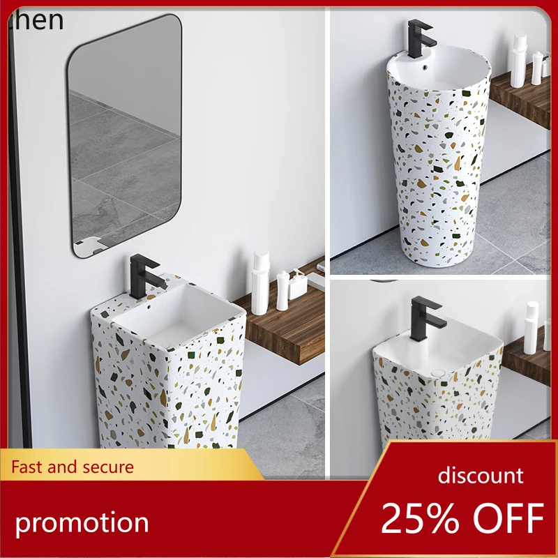HXL column floor wash basin terrazzo ceramic basin balcony wash basin one-piece  decor