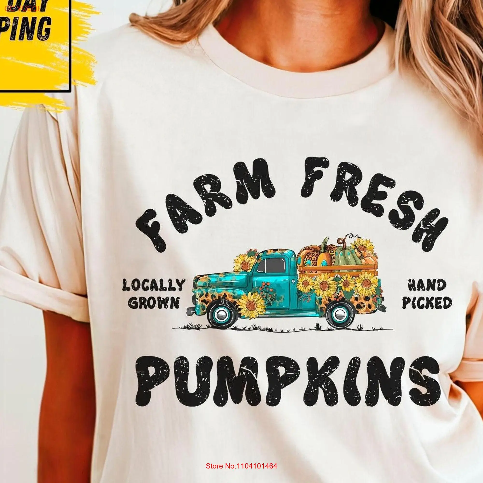 Comfort Colors Farm Fresh Pumpkin T Shirt Halloween Fall Crewneck Patch SweaT  long or short sleeves