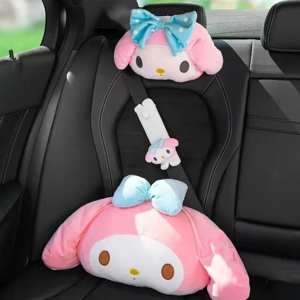 น่ารัก Kuromi รถที่นั่งหมอนสีชมพู Melody รถ Headrest คอหมอนและเบาะการ์ตูนตุ๊กตาหัวเบาะรถคอสนับสนุน