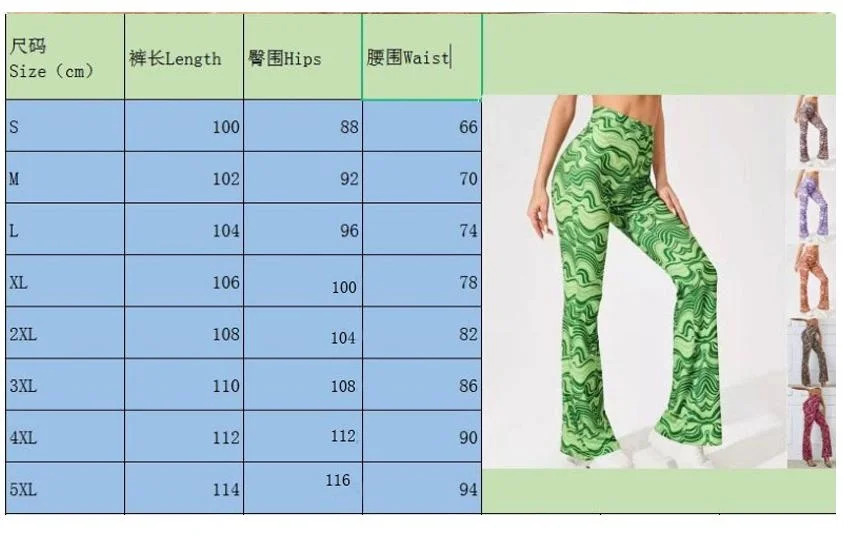 Women's All Over Print High Waisted Hippie Flare Leg Pants Y2k Trousers Streetwear 7 Colors