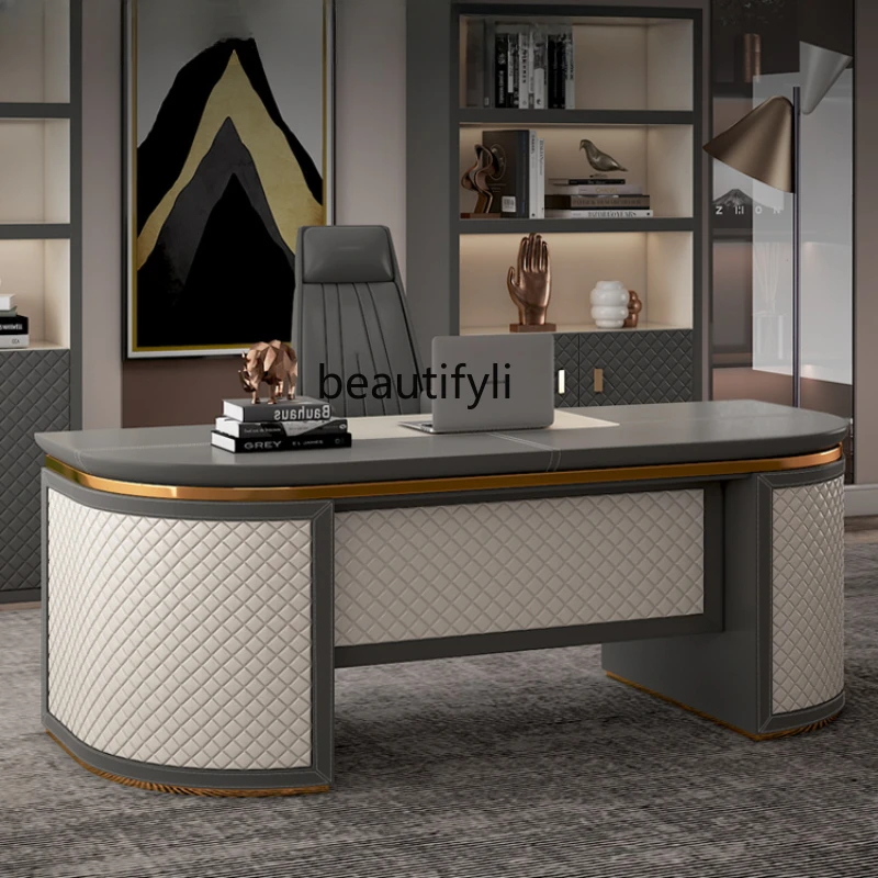 

Italian Boss Desk Desk Executive Desk Simple President Table and Chair Combination Office Furniture