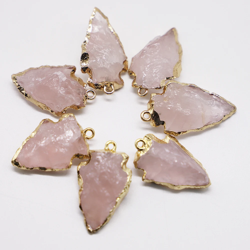 New Natural Raw Ore Gems Rose Quartz Reiki Crystal Stone Pendant  Arrowhead Charm Healing for Necklace Women Jewelry Making 6pcs