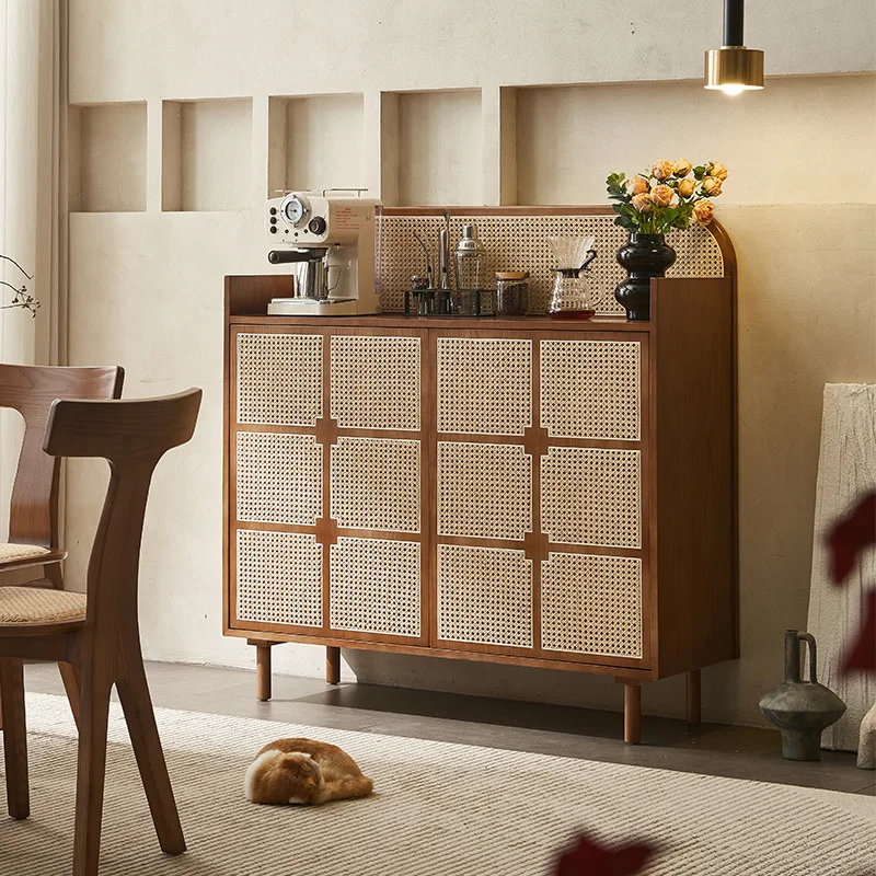 خزانة جانبية لتناول الطعام من الخشب الصلب القديم، غرفة معيشة وابي سابي، خزانة شاي، خزانة، خزانة مدخل الروطان الياباني، الوسطى #3