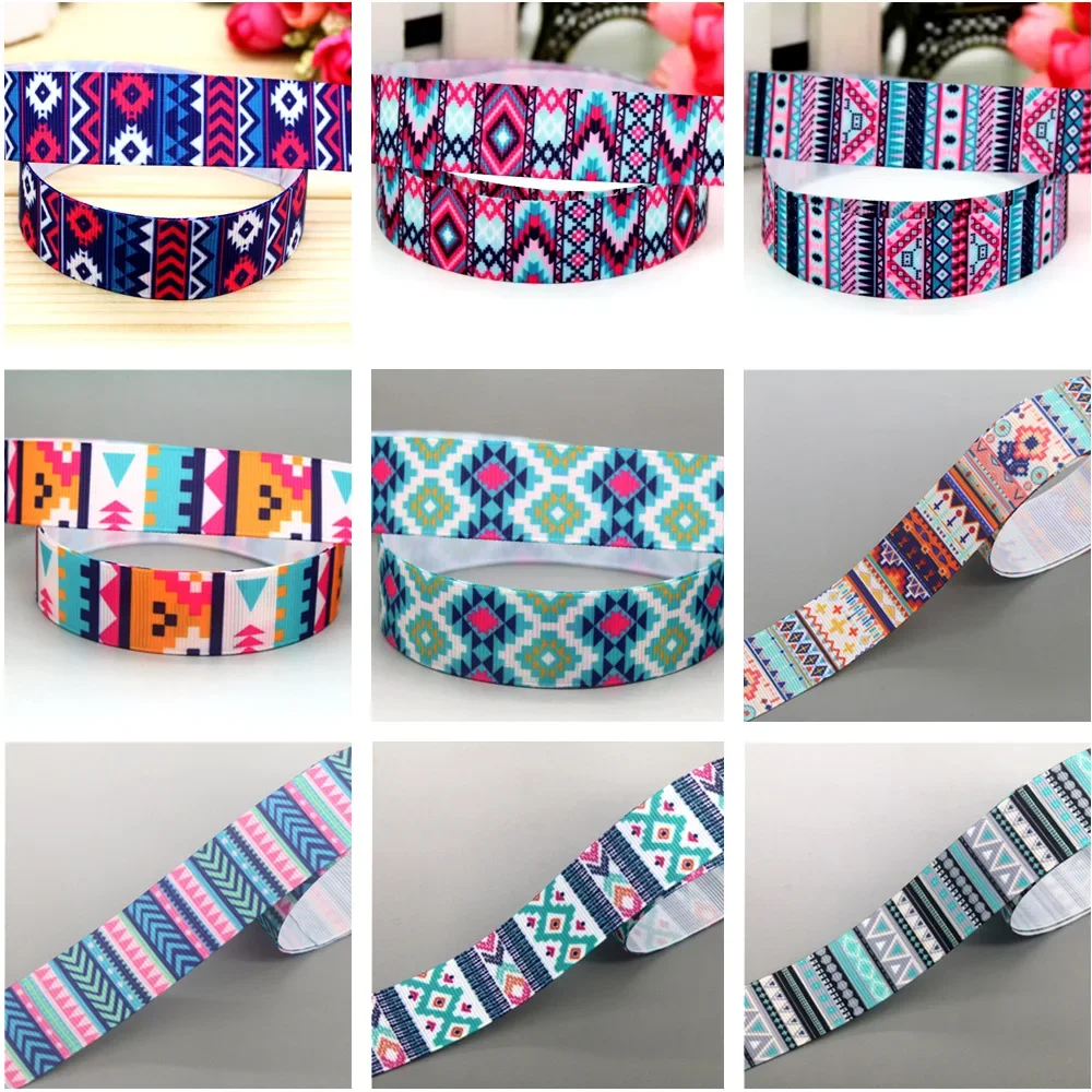 DHK 7/8'' 5yards Tribal Aztec Folk-custom Printed Grosgrain Ribbon Accessories Material Decoration DIY Sewing Craft C2018