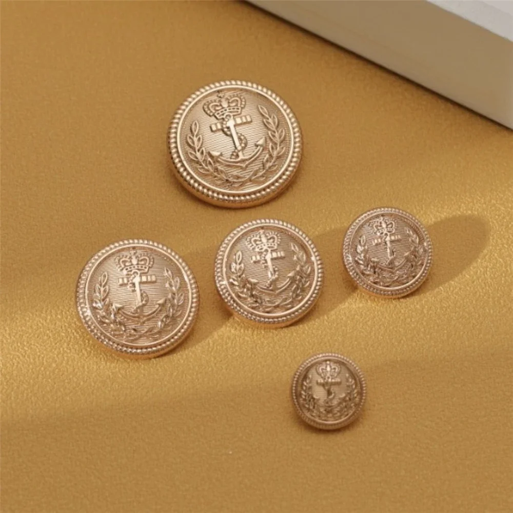 10 Pieces/Set Classic Vintage Wheat Anchor Crown Design Round Metal Buttons, Coat Blazer Jacket College Style Decoration Buttons