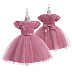 3-9 Years Baby Girls Dress New Fashion Bow Sequins Party Dresses For Girls Princess Christmas Costume Birthday Gift Kids Clothes