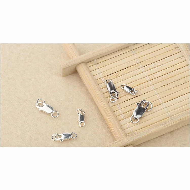 Wholesale 2pcs/pack Solid Sterling 925 Silver Lobster Clasp 8mm 10mm 12mm 14mm 16mm Genuine Pure Silver Findings for jewelry DIY